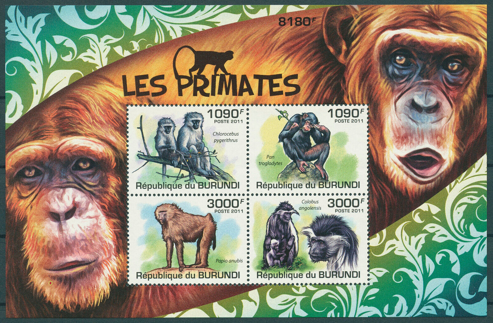 Burundi 2011 MNH Wild Animals Stamps Primates Monkeys Chimpanzees 4v M/S