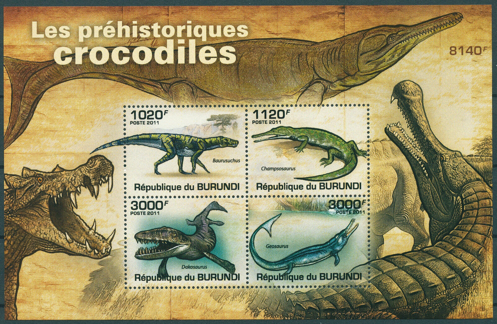 Burundi 2011 MNH Prehistoric Animals Stamps Crocodiles Reptiles 4v M/S