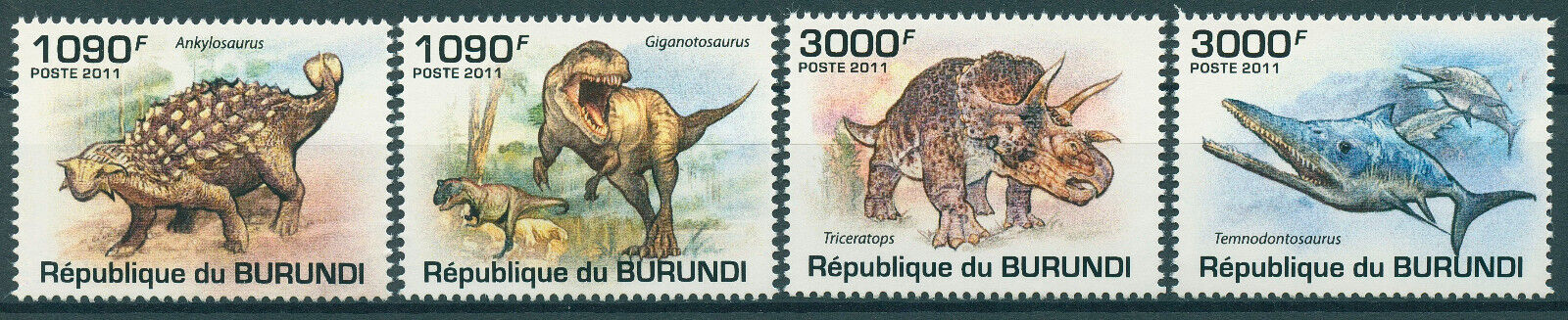 Burundi 2011 MNH Dinosaurs Stamps Prehistoric Animals Triceratops 4v Set