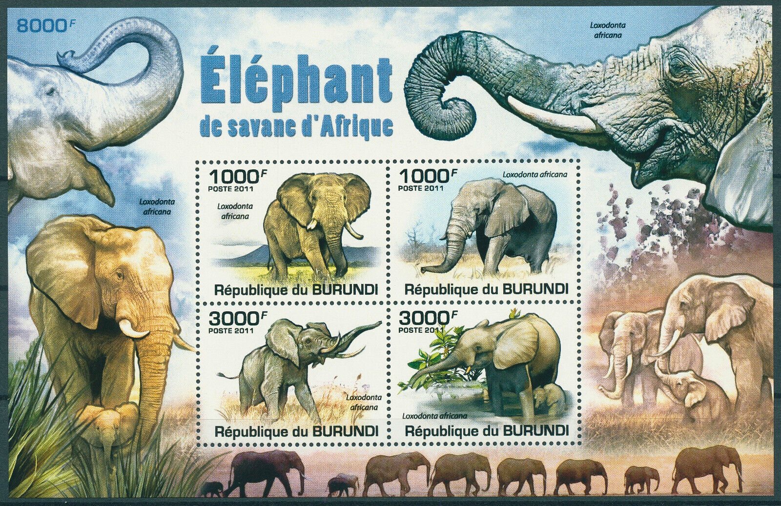 Burundi 2011 MNH Elephants Stamps African Bush Elephant Wild Animals 4v M/S