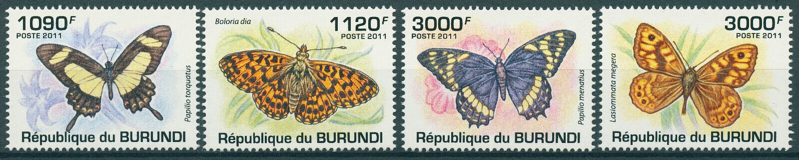 Burundi 2011 MNH Butterflies Stamps Swallowtail Fritillary Butterfly 4v Set