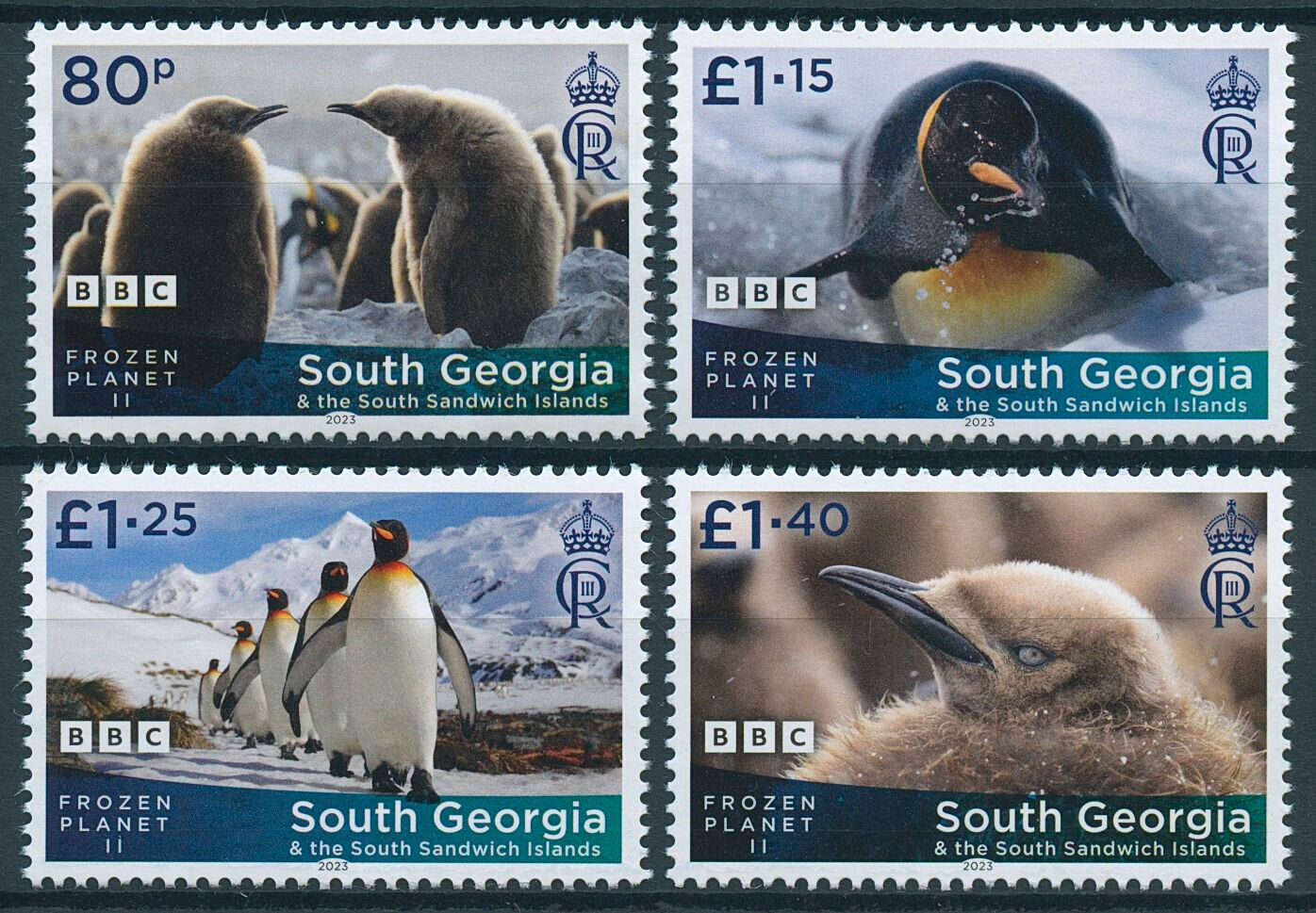 South Georgia SGA 2023 MNH Birds on Stamps BBC Frozen Planet II Penguins 4v Set