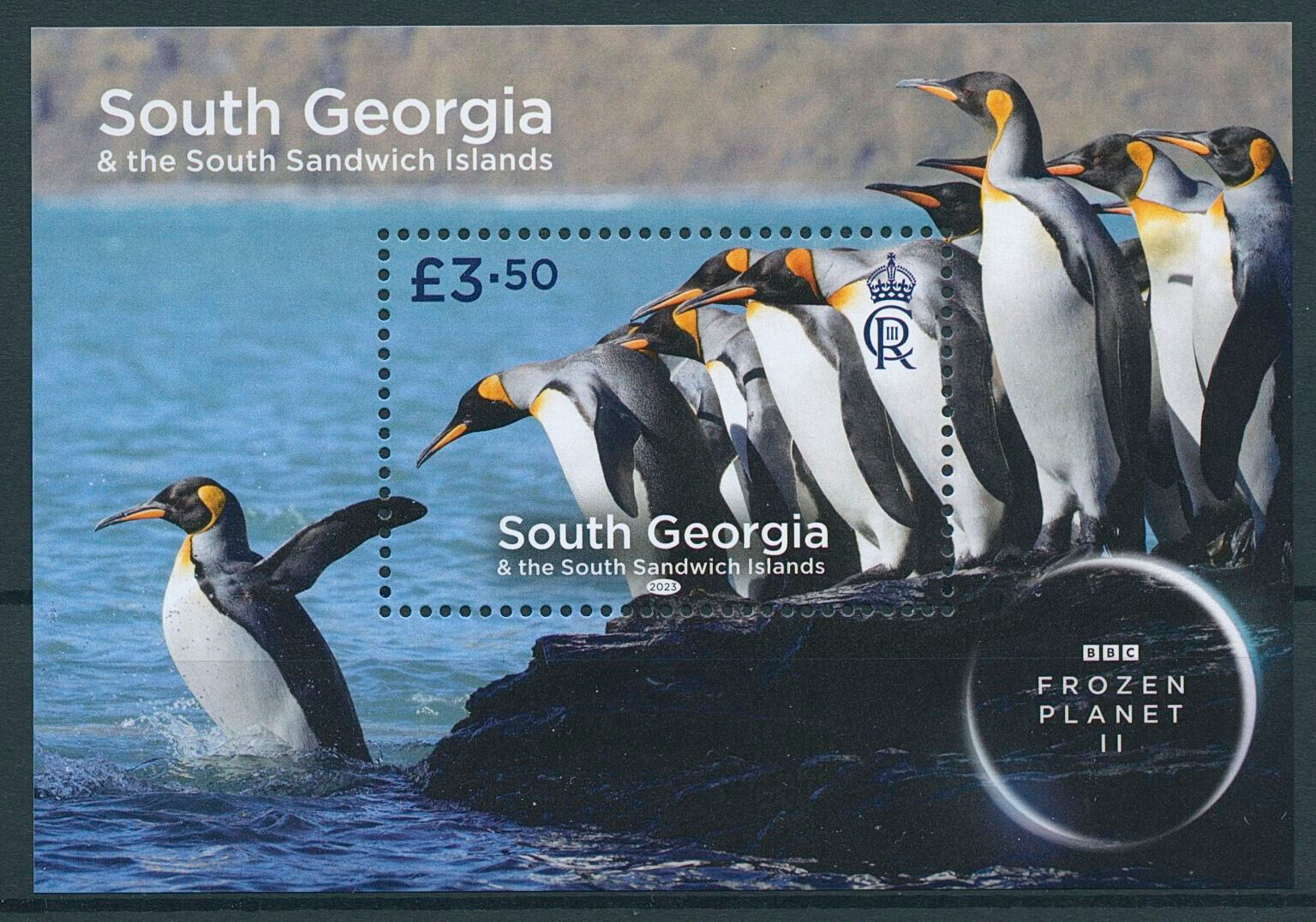 South Georgia SGA 2023 MNH Birds on Stamps BBC Frozen Planet II Penguins 1v M/S