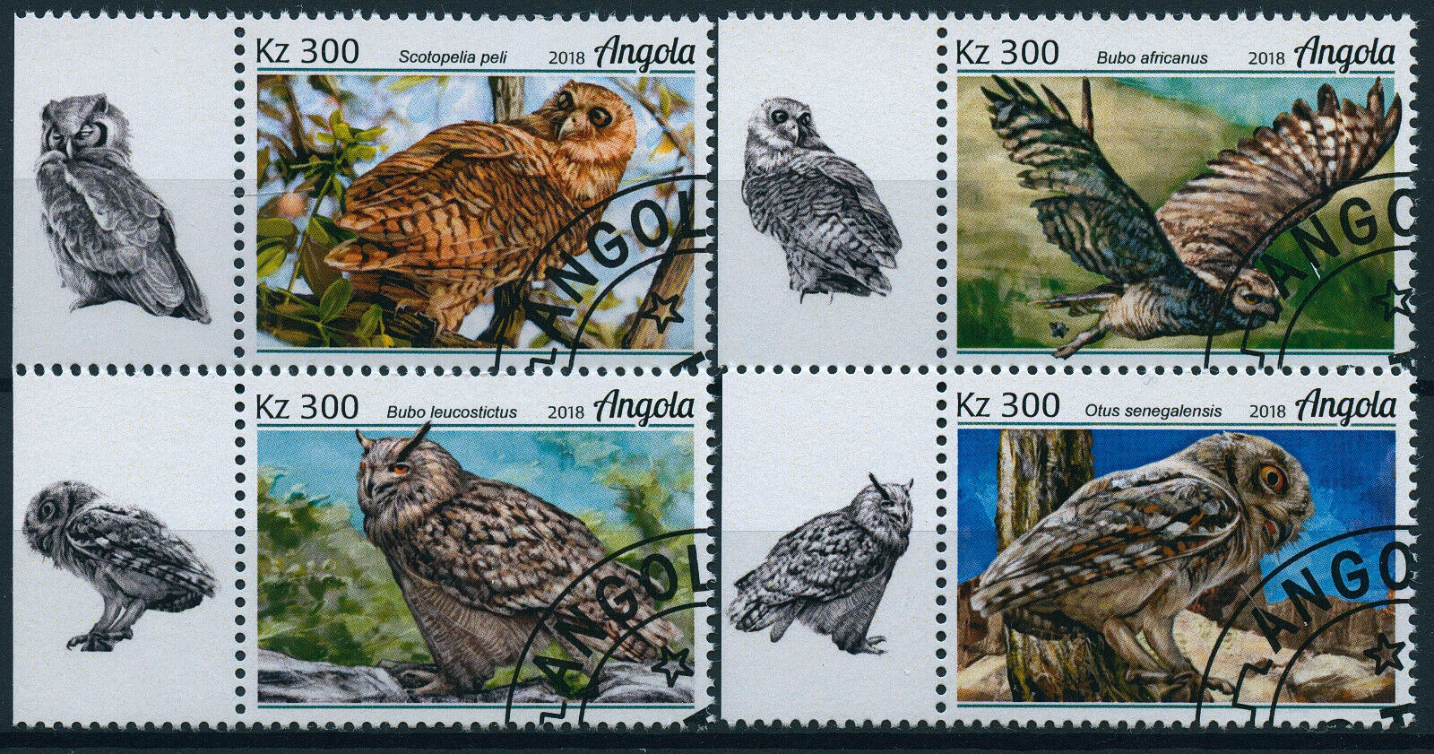 Angola 2018 CTO Birds on Stamps Owls Owl Spotted Eagle-Owl 4v Set