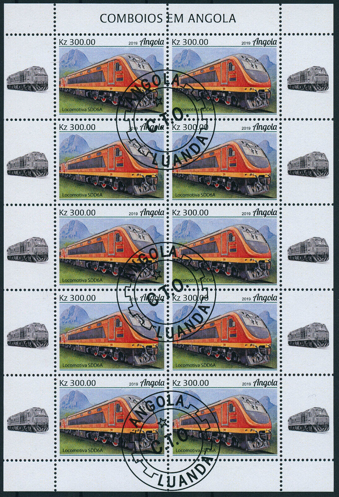 Angola 2019 CTO Trains Stamps Locomotives SDD6A CKD9F Railways Rail 4x 10v M/S