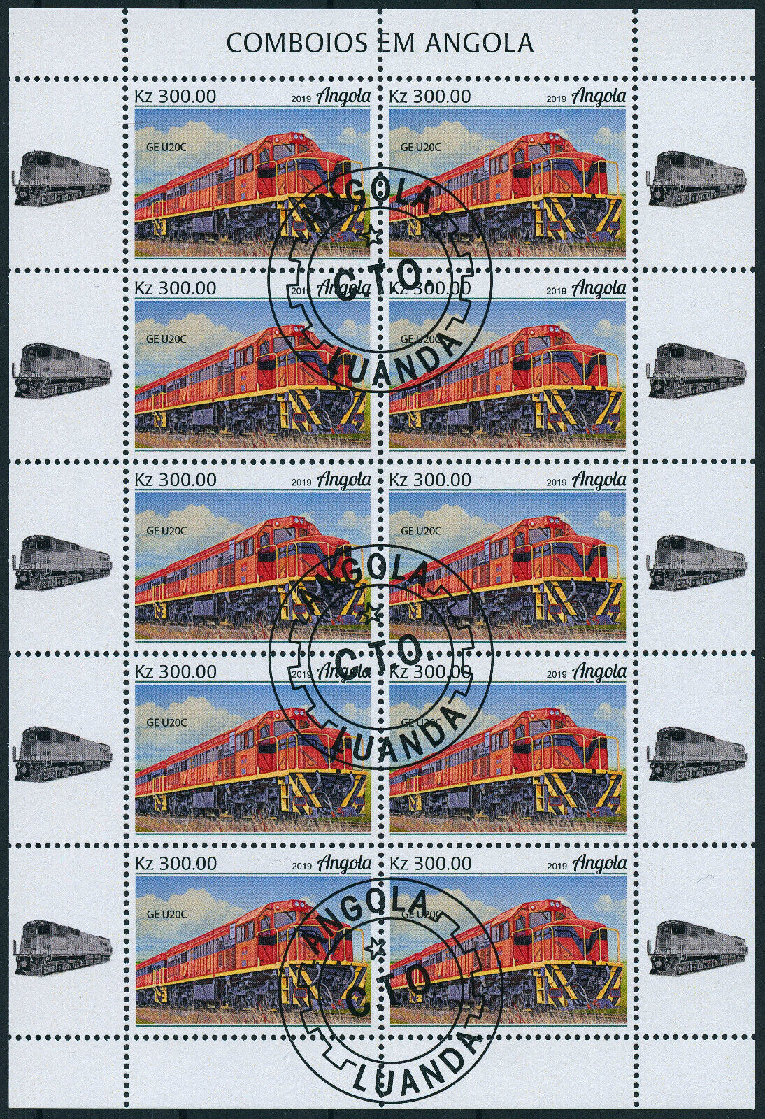 Angola 2019 CTO Trains Stamps Locomotives SDD6A CKD9F Railways Rail 4x 10v M/S