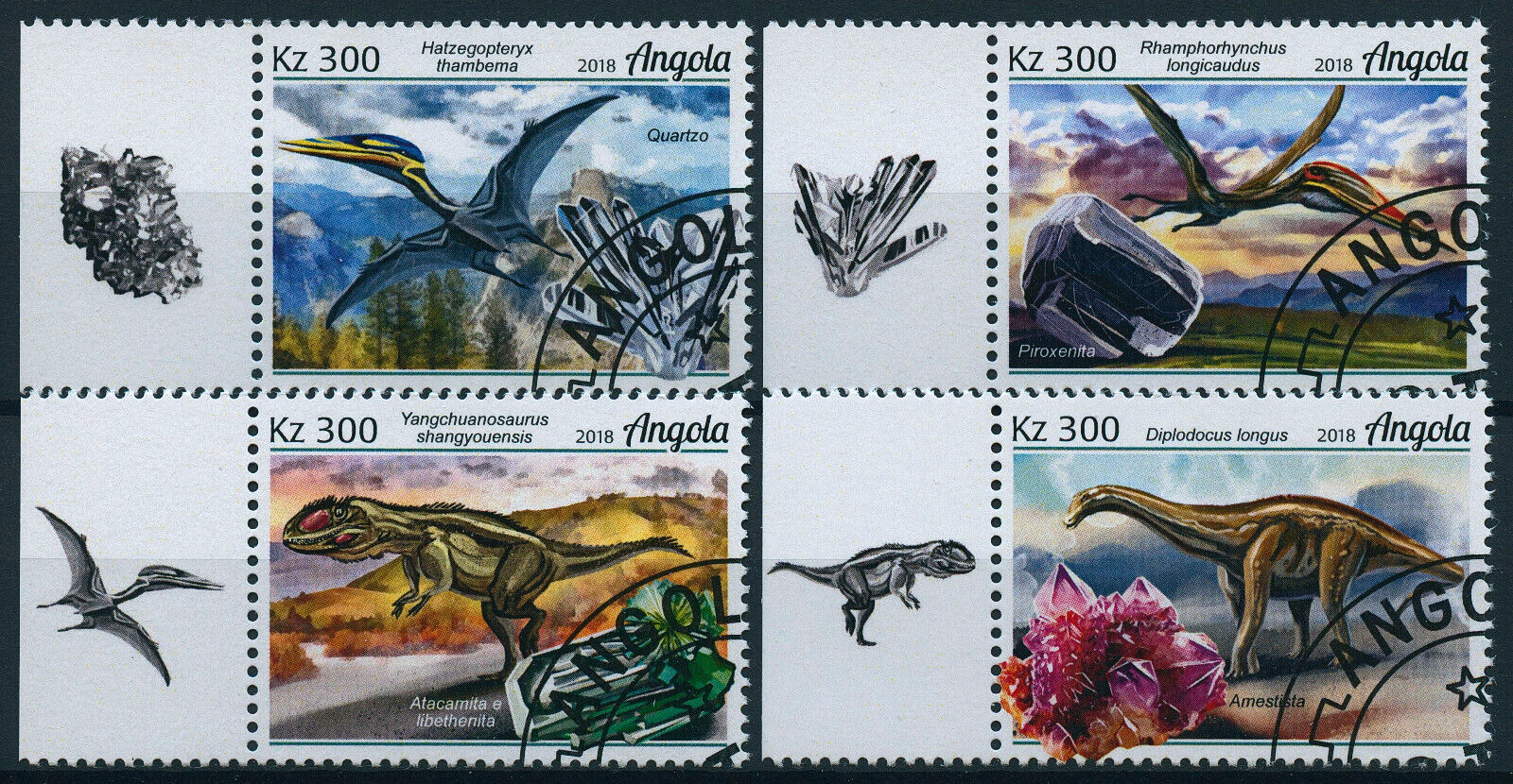 Angola 2018 CTO Dinosaurs Stamps Minerals Diplodocus Amethyst Quartz 4v Set