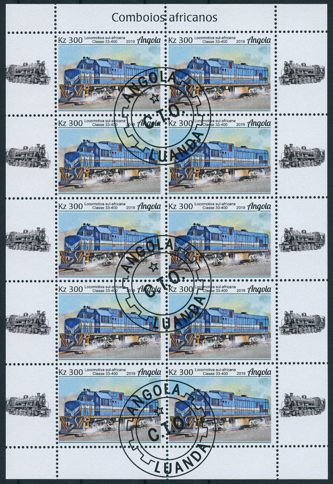 Angola 2019 CTO African Trains Stamps Locomotives Railways Rail 4x 10v M/S
