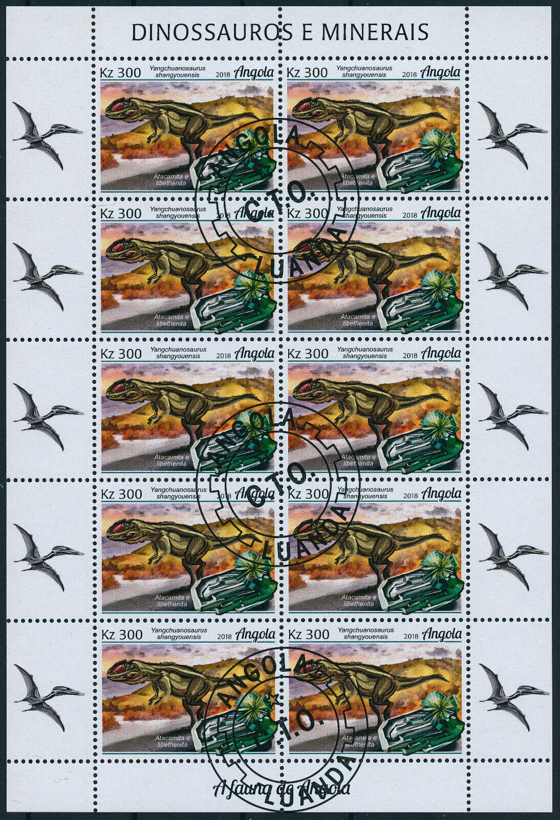 Angola 2018 CTO Dinosaurs Stamps Minerals Diplodocus Amethyst Quartz 4x 10v M/S