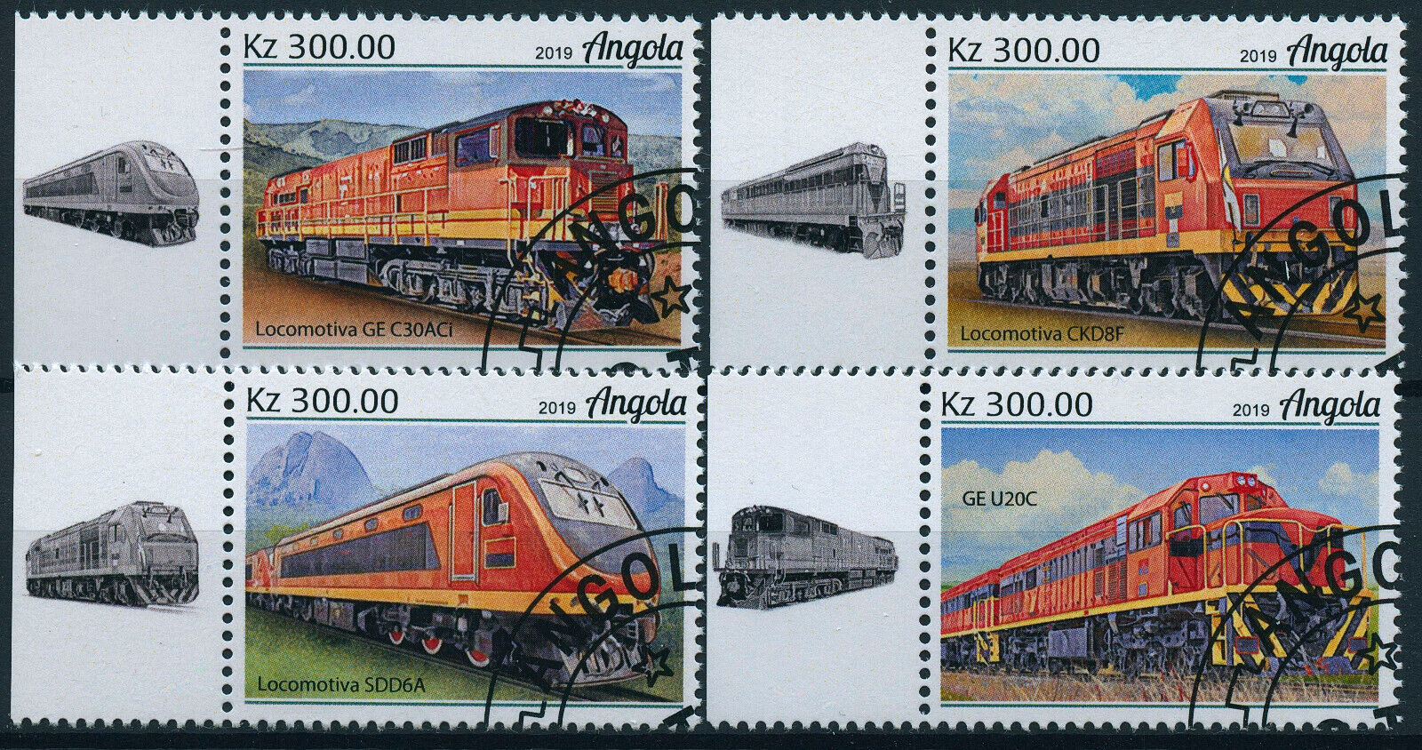 Angola 2019 CTO Trains Stamps Locomotives SDD6A CKD9F Railways Rail 4v Set