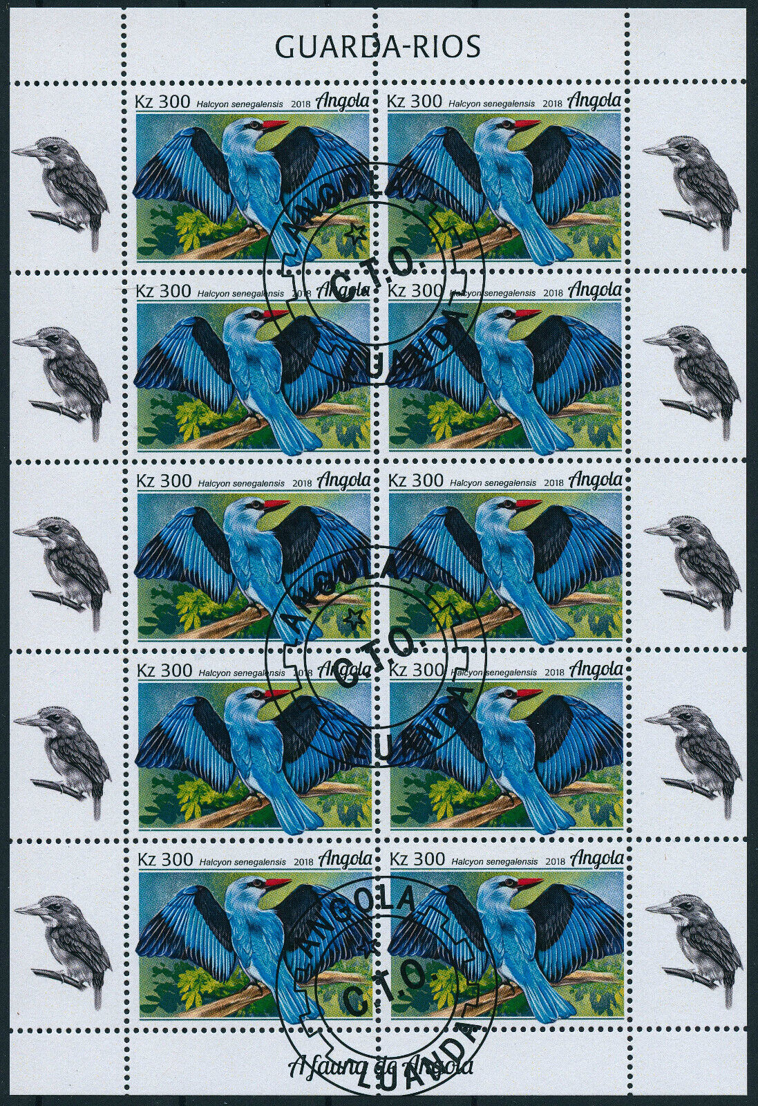 Angola 2019 CTO Birds on Stamps Kingfishers Kingfisher 4x 10v M/S