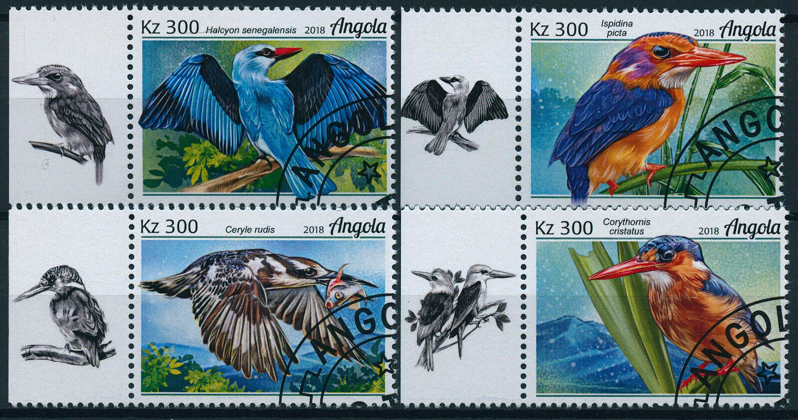 Angola 2019 CTO Birds on Stamps Kingfishers Kingfisher 4v Set