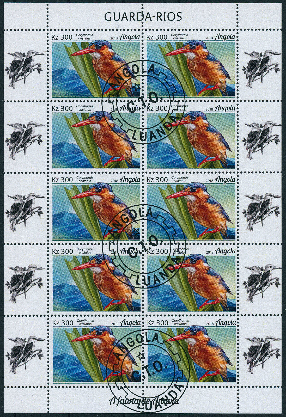 Angola 2019 CTO Birds on Stamps Kingfishers Kingfisher 4x 10v M/S