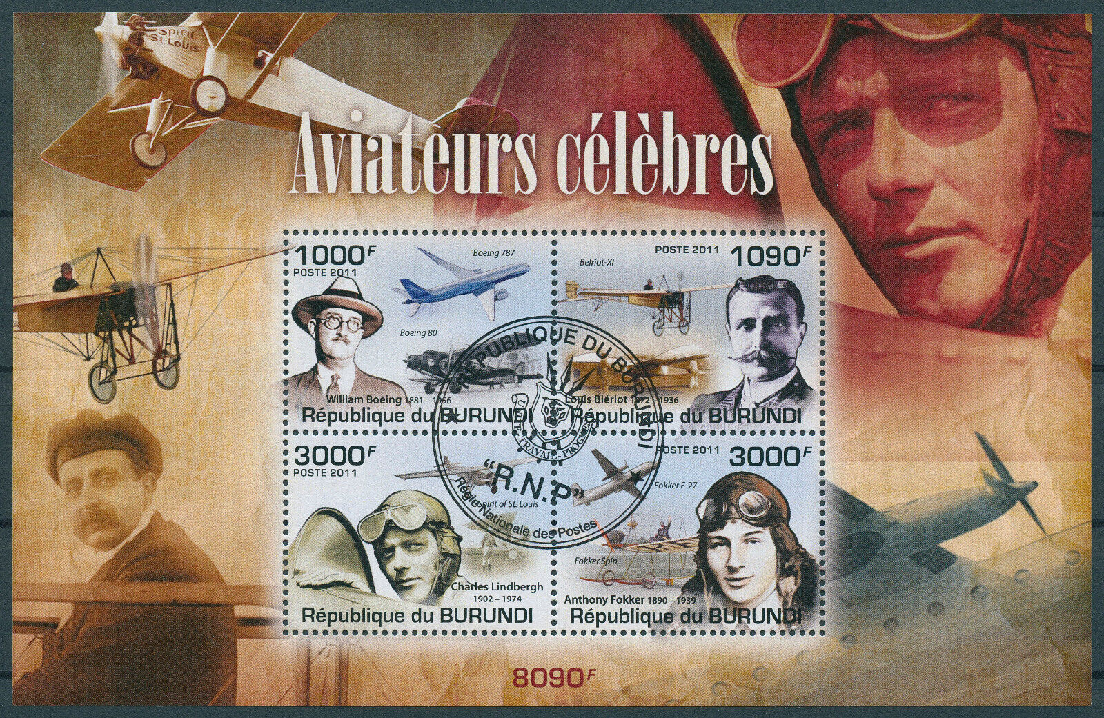 Burundi 2011 CTO Aviation Pioneers Stamps William Boeing Louis Bleriot Lindbergh 4v M/S