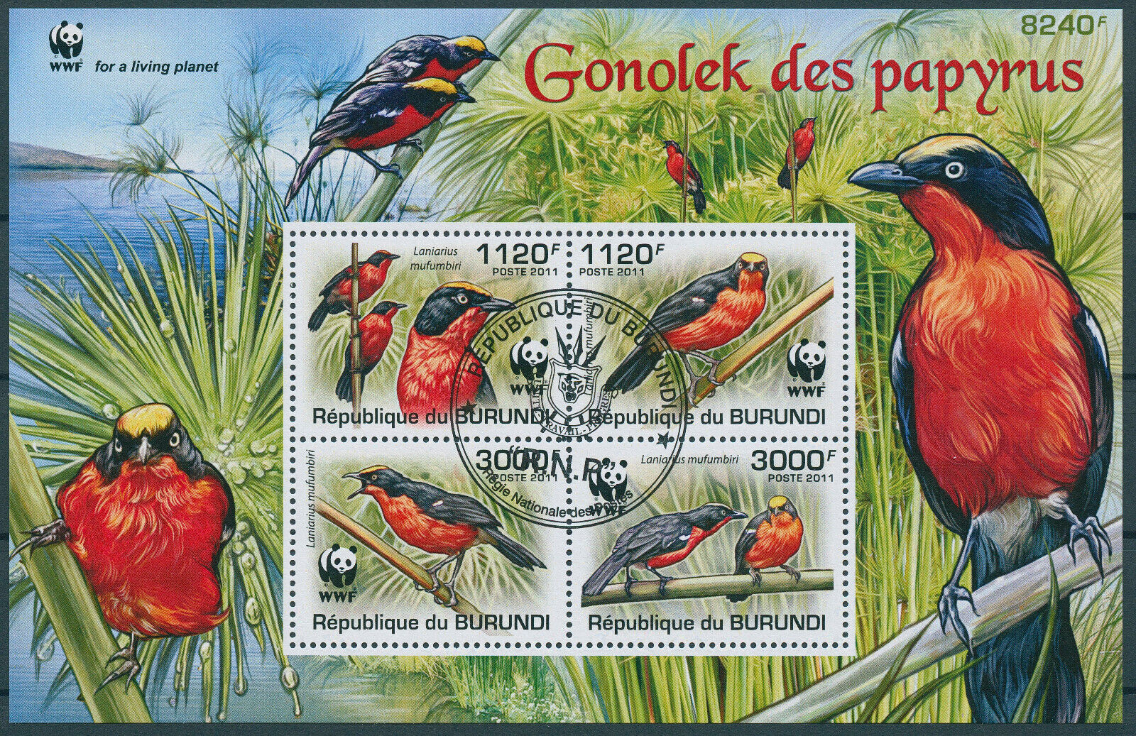 Burundi 2011 CTO Birds on Stamps WWF Papyrus Gonolek 4v M/S