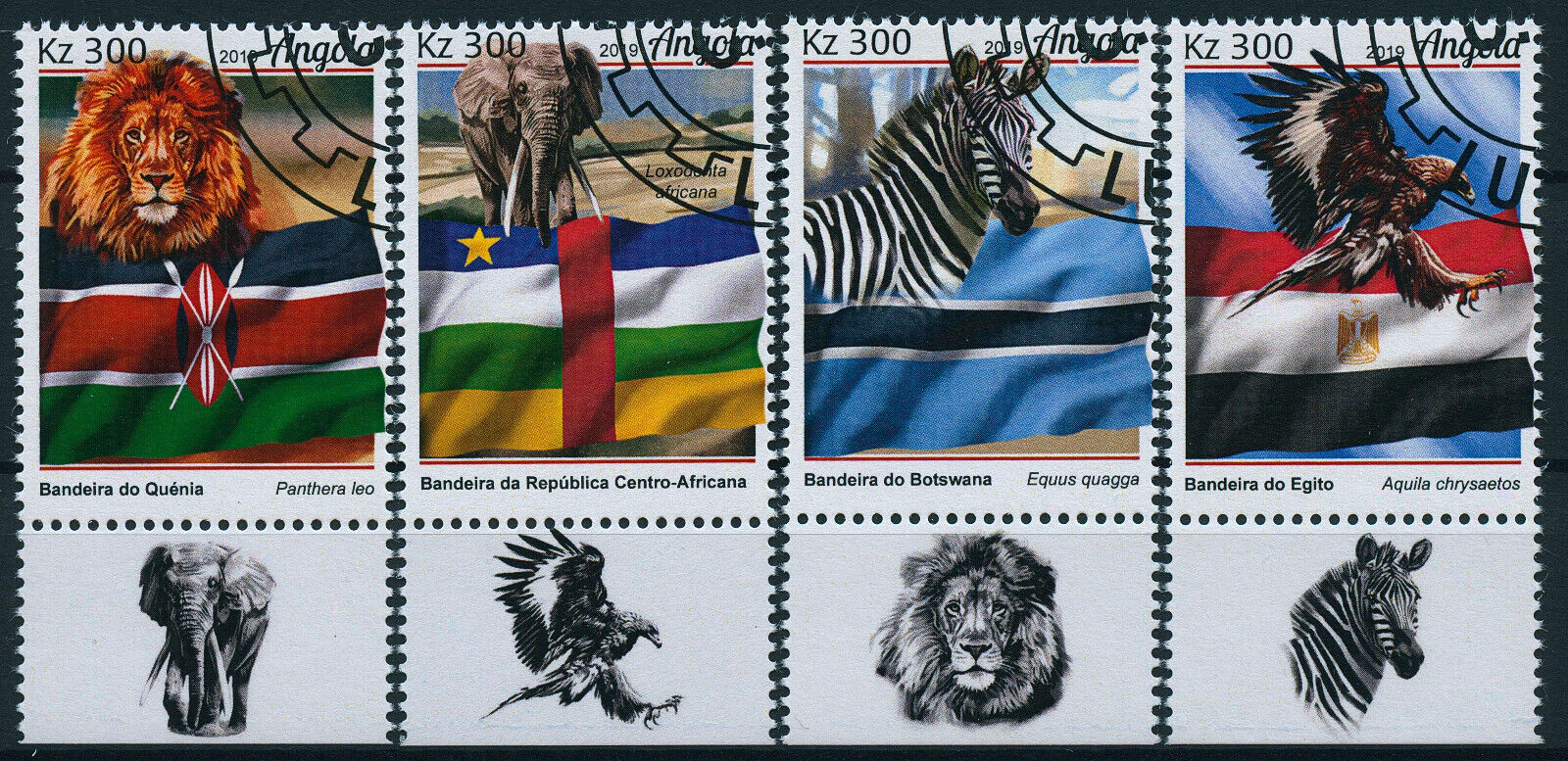 Angola 2019 CTO Wild Animals & African Flags Stamps Elephants Lions Zebra 4v Set