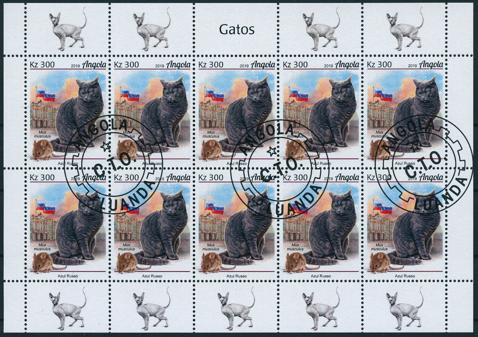 Angola 2019 CTO Cats Stamps Siamese Cat Egyptian Mau Japanese Bobtail 4x 10v M/S