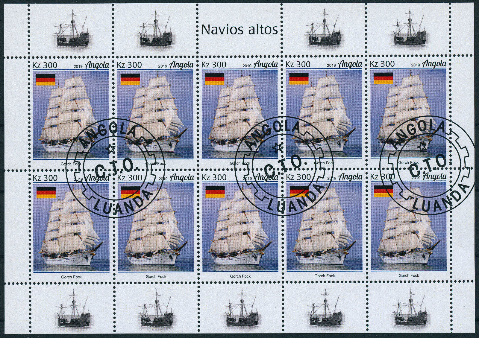 Angola 2019 CTO Tall Ships Stamps Gorch Fock Christian Radich Nautical 4x 10v MS