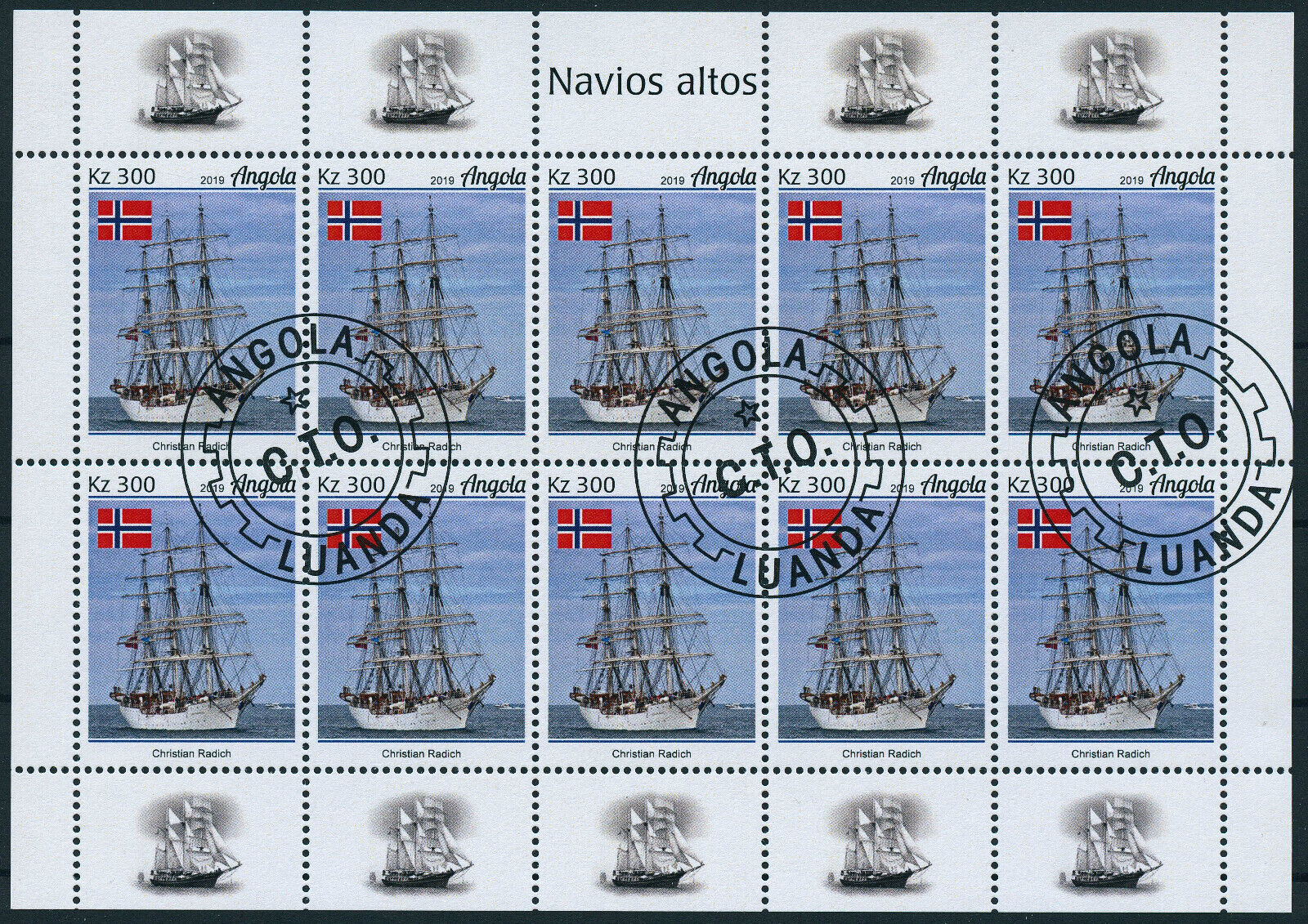 Angola 2019 CTO Tall Ships Stamps Gorch Fock Christian Radich Nautical 4x 10v MS