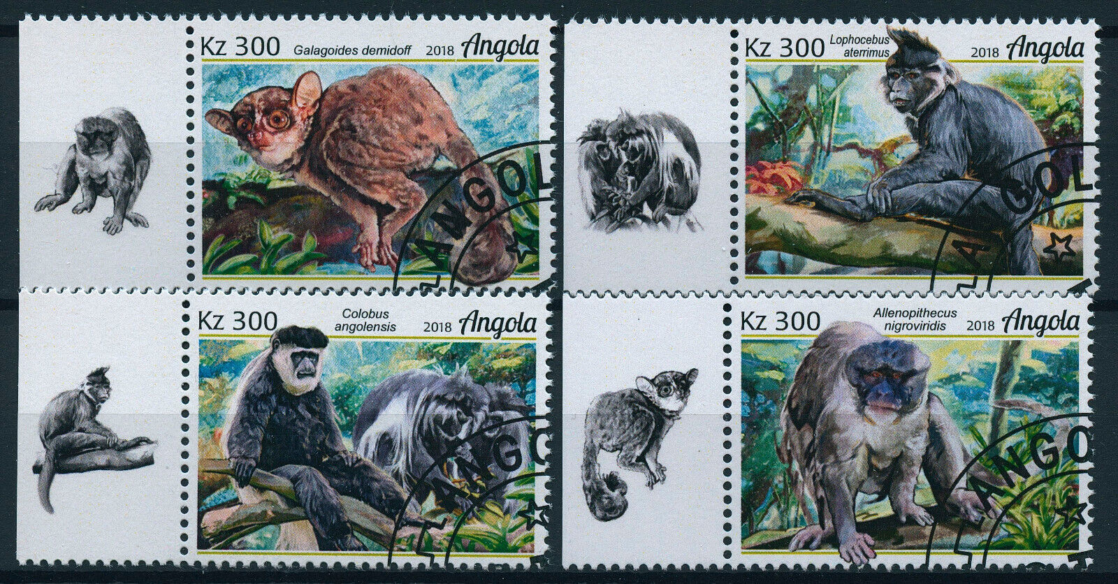 Angola 2018 CTO Wild Animals Stamps Primates Monkeys Bushbaby Mangabey 4v Set
