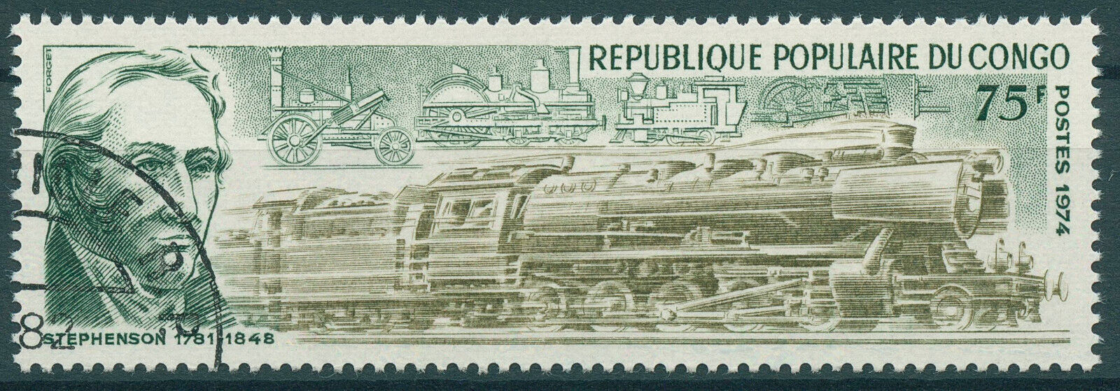 Congo 1974 CTO Railways Stamps Railways George Stephenson Locomotivs 1v Set
