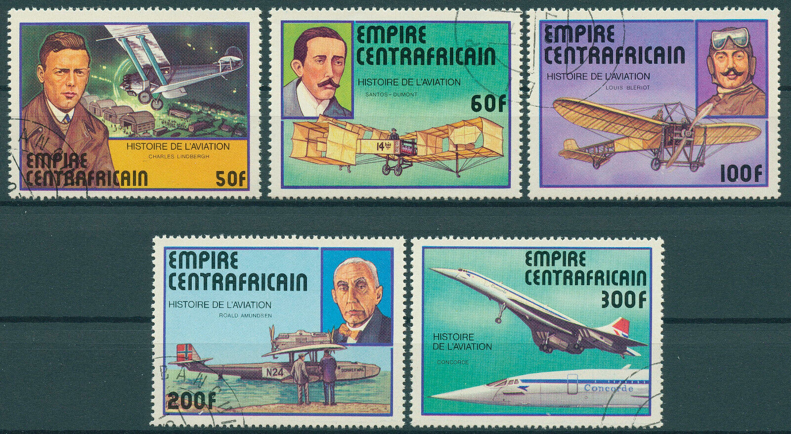 Central African Empire 1977 CTO Aviation Stamps Lindbergh Concorde 5v Set