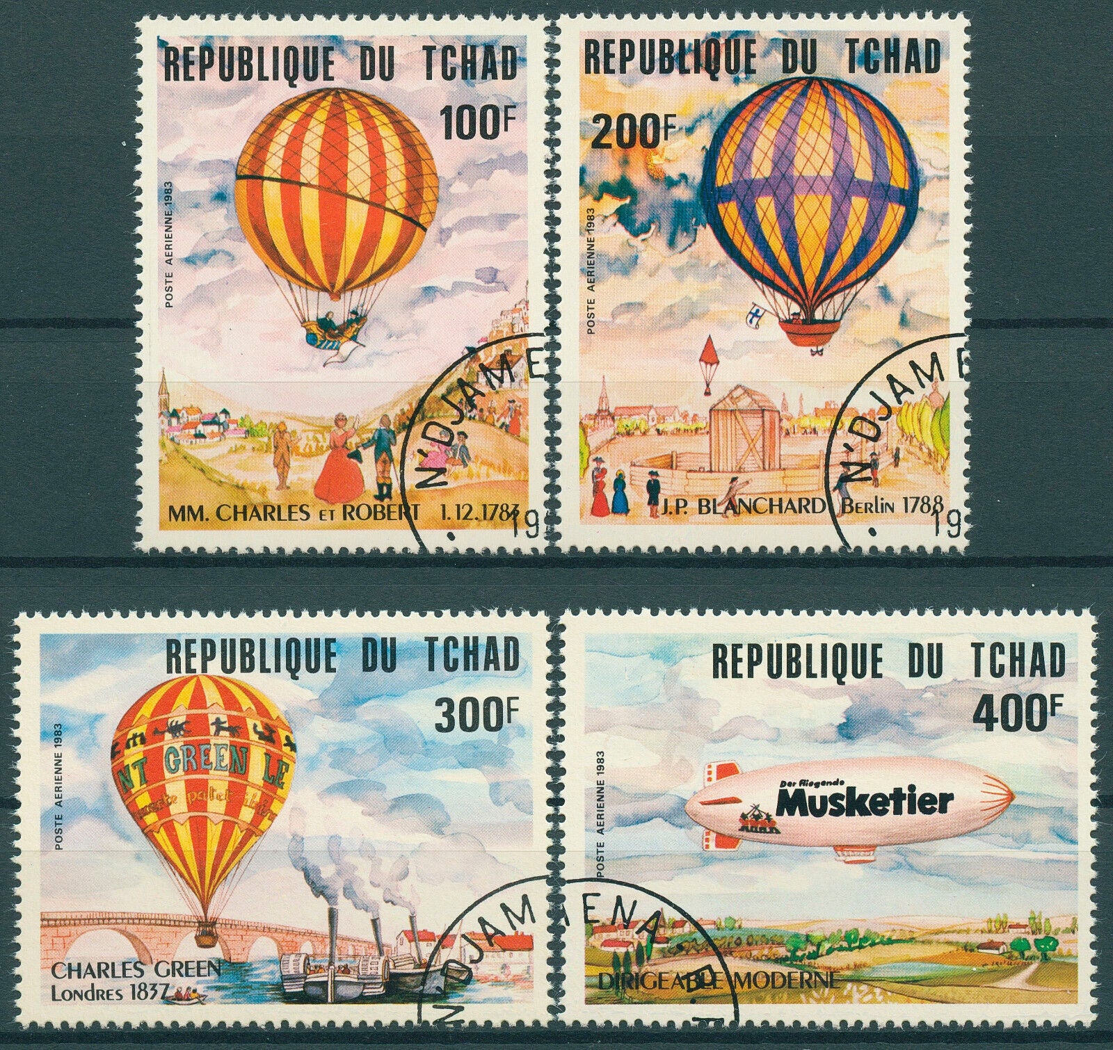 Chad 1983 CTO Aviation Stamps Hot Air Balloons Charles Green Dirigibles 4v Set