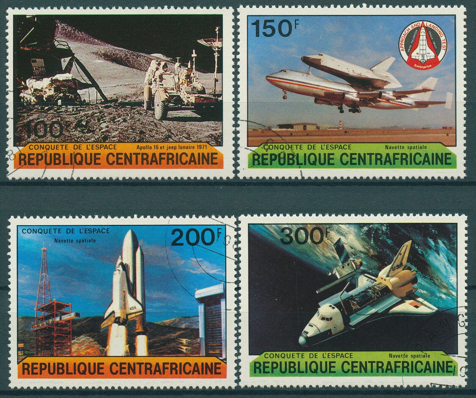 Central African Rep 1981 CTO Space Conquest Stamps Apollo 15 Moon Landing 4v Set