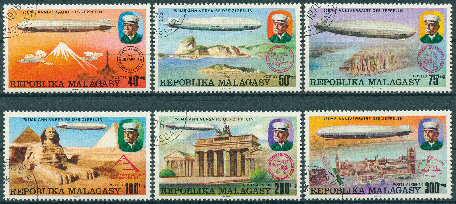 Malagasy 1976 CTO Aviation Stamps Zeppelins Graf Zeppelin Pyramids 6v Set
