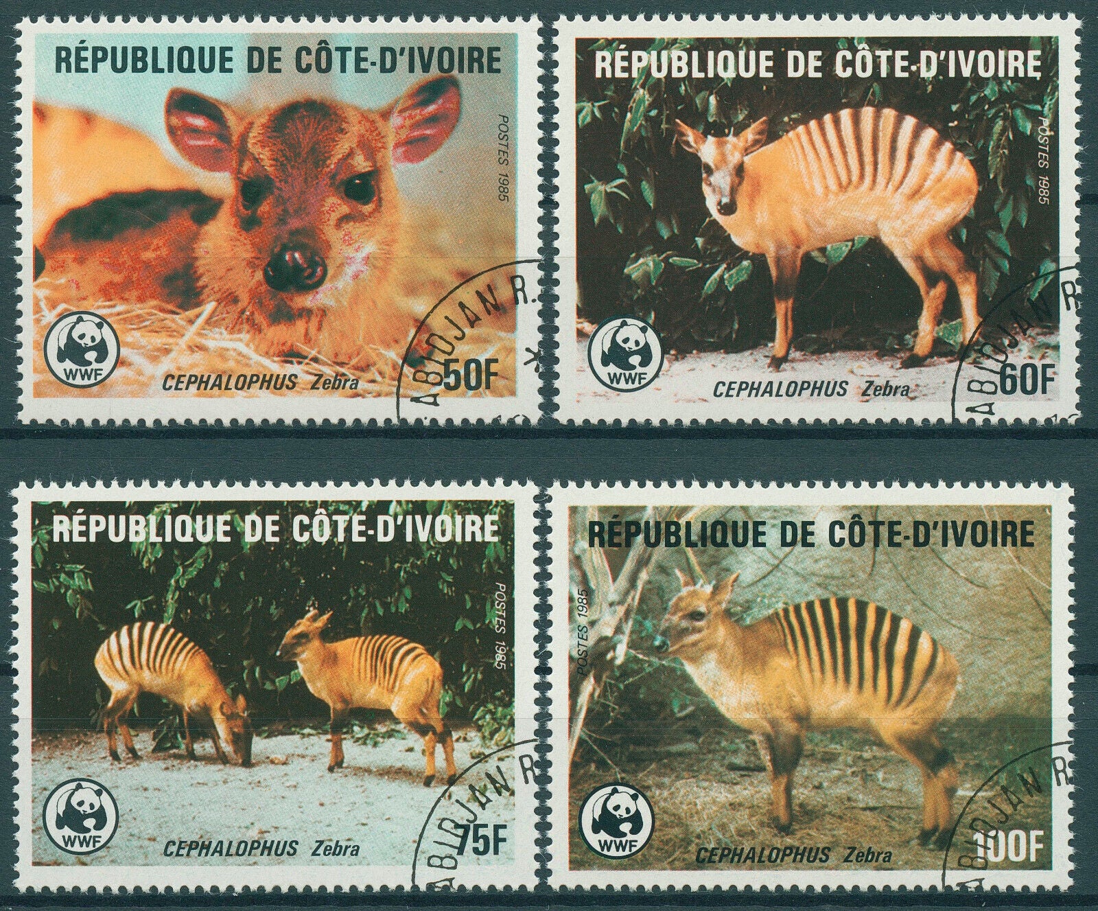 Ivory Coast 1985 CTO WWF Stamps Banded Zebra Duiker Wild Animals 4v Set
