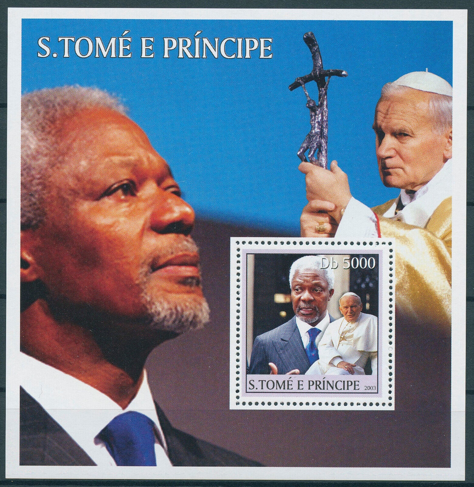 Sao Tome & Principe 2003 MNH Pope John Paul II Stamps Kofi Annan UN People 1v SS