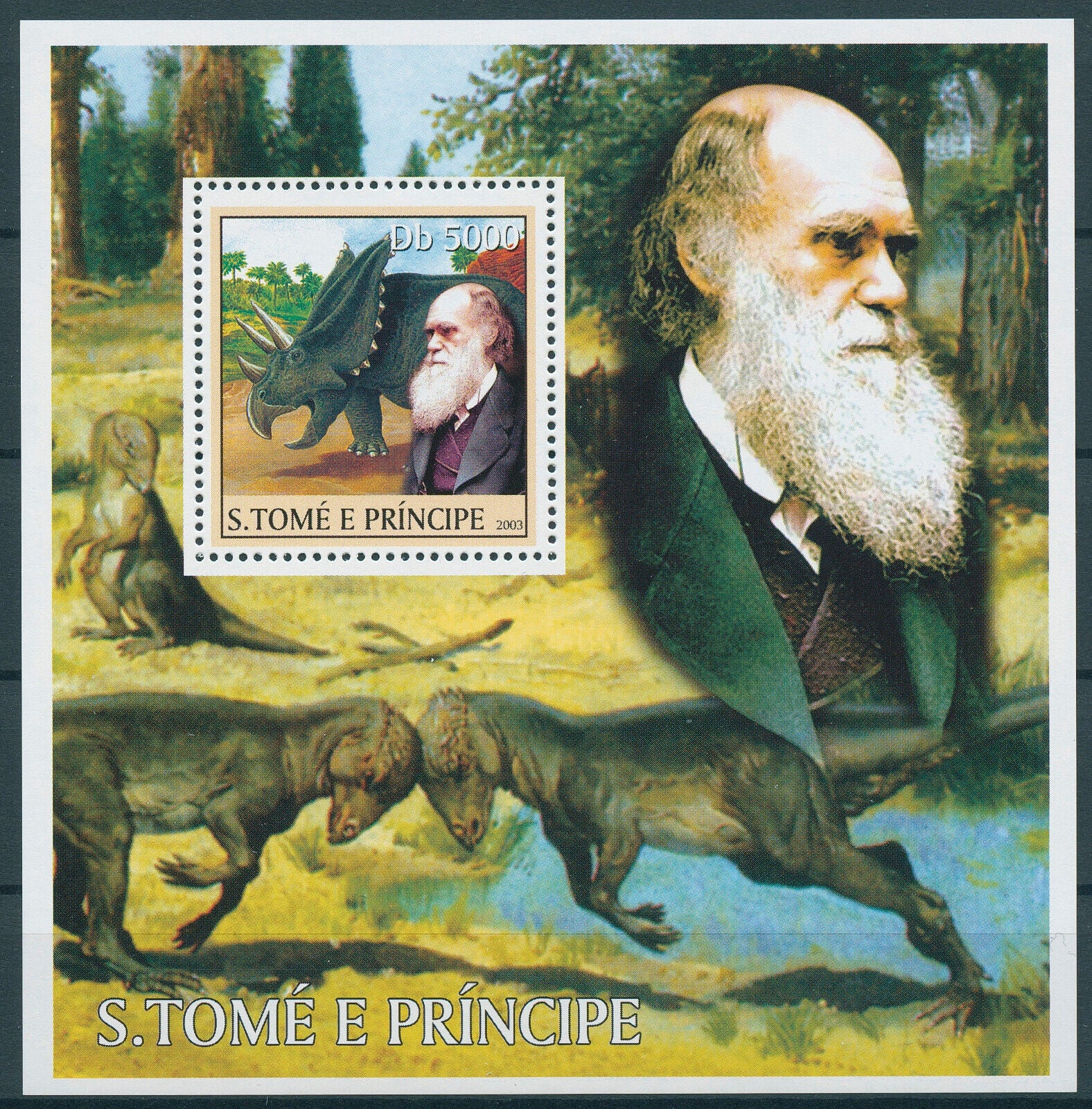 Sao Tome & Principe 2003 MNH Dinosaurs Stamps Charles Darwin Famous People 1v S/S