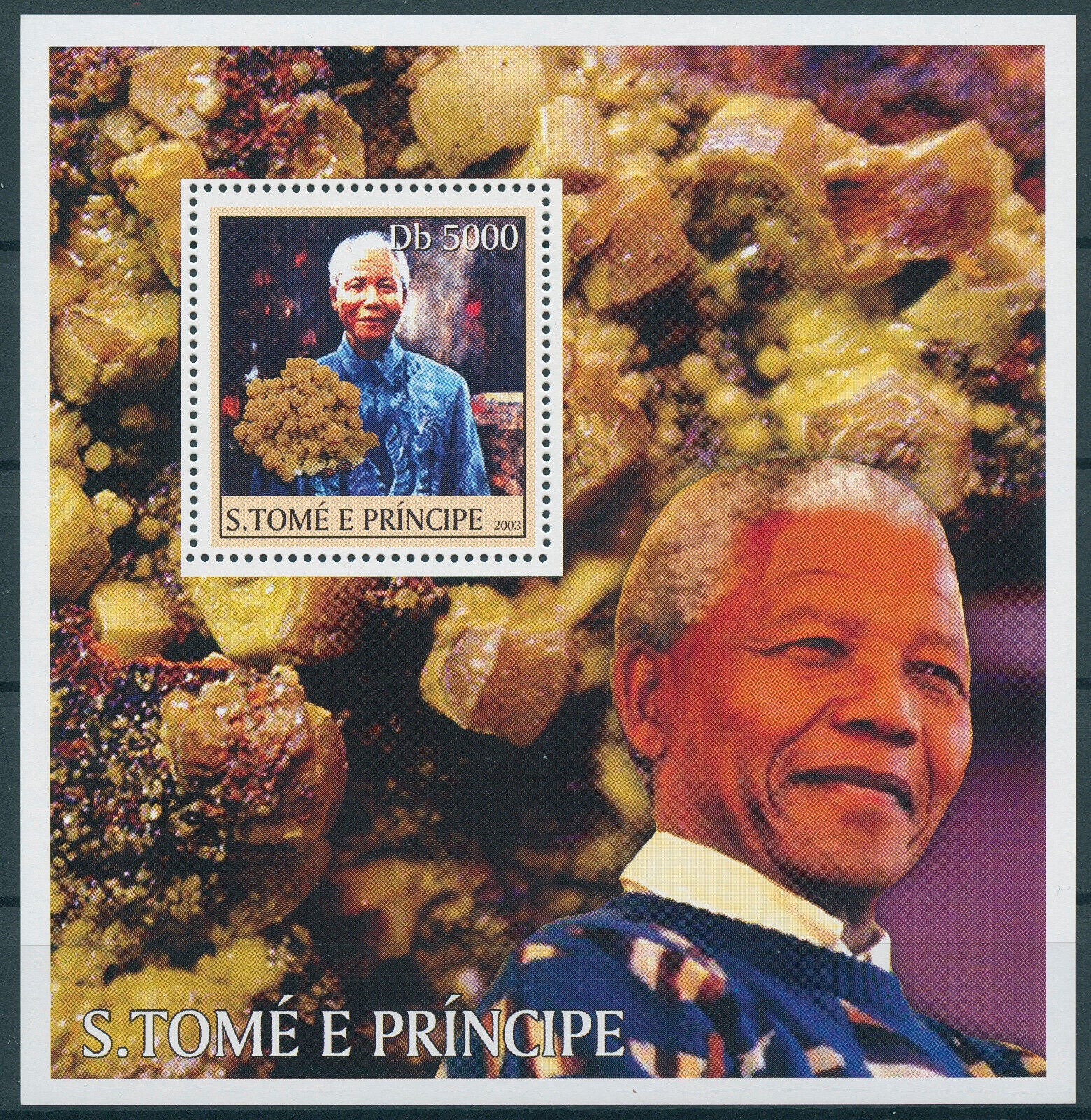 Sao Tome & Principe 2003 MNH Nelson Mandela Stamps Minerals Famous People 1v S/S