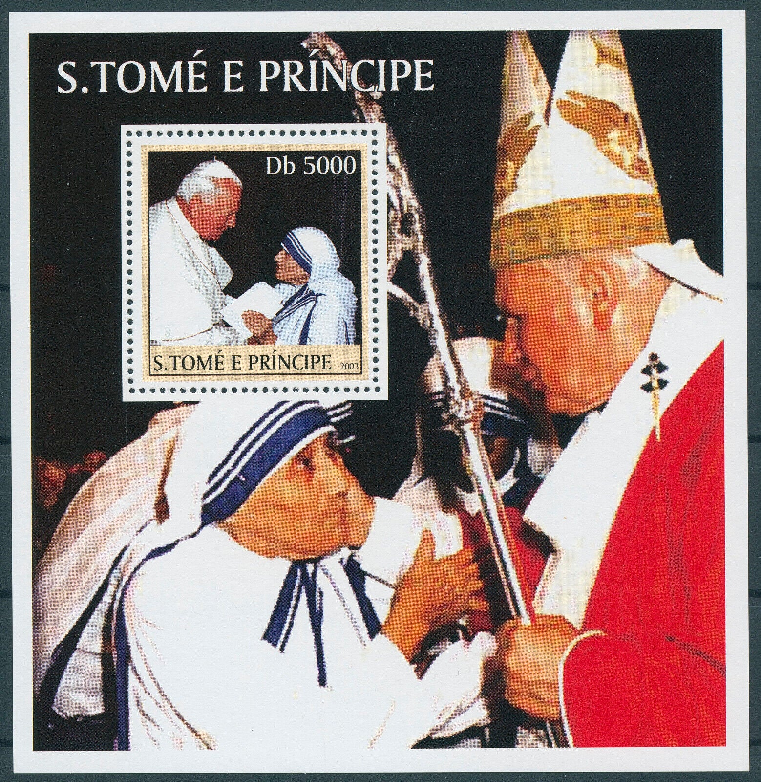 Sao Tome & Principe 2003 MNH Pope John Paul II Stamps Mother Teresa 1v S/S