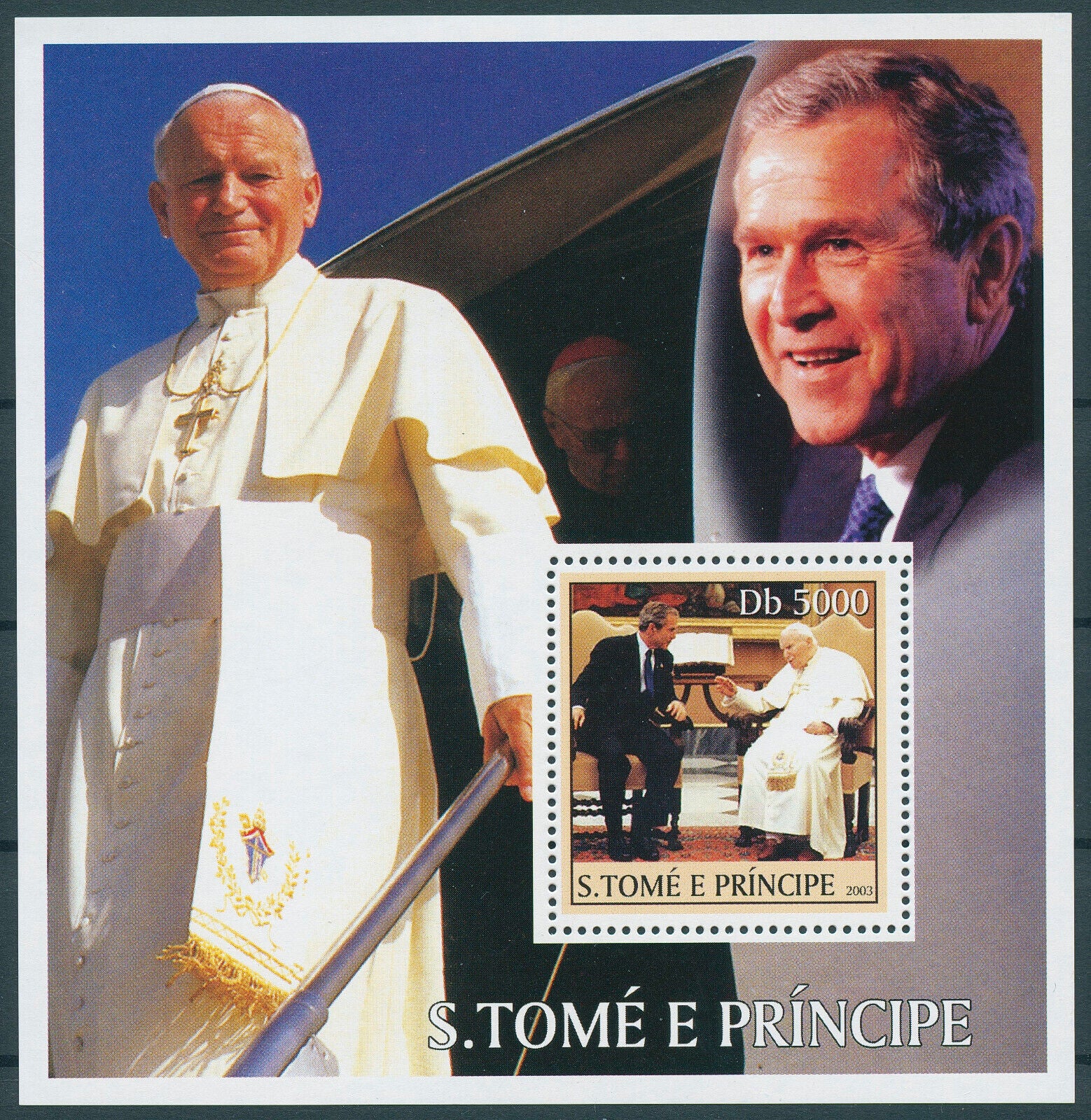 Sao Tome & Principe 2003 MNH Pope John Paul II Stamps Bush US Presidents 1v S/S