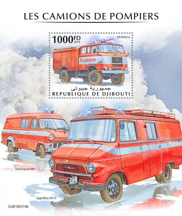 Djibouti 2019 MNH Fire Engines Stamps Ford IFA W50 La Special Transport 1v S/S