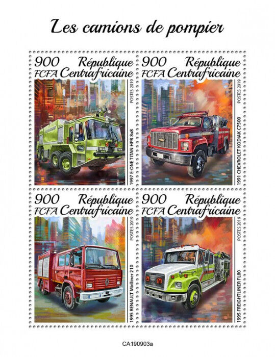 Central African Rep 2019 MNH Fire Engines Stamps Renault Special Transport 4v MS