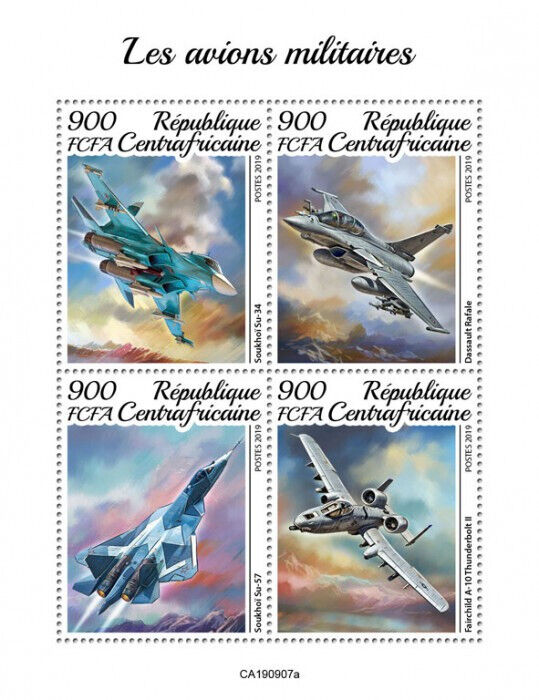 Central African Rep 2019 MNH Military Aviation Stamps Sukhoi Aircraft 4v M/S