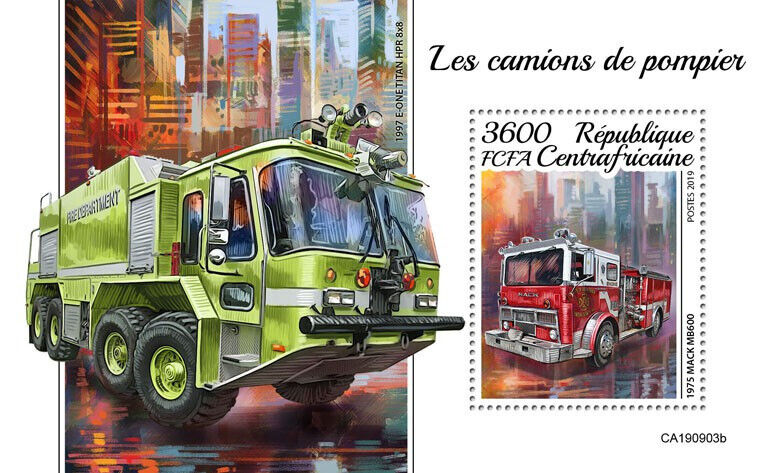Central African Rep 2019 MNH Fire Engines Stamps Mack Special Transport 1v S/S