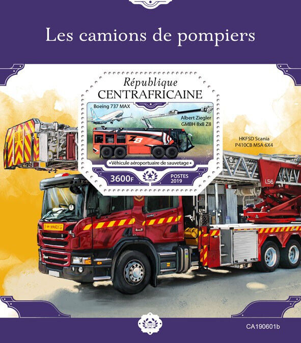 Central African Rep 2019 MNH Fire Engines Stamps Boeing Special Transport 1v S/S