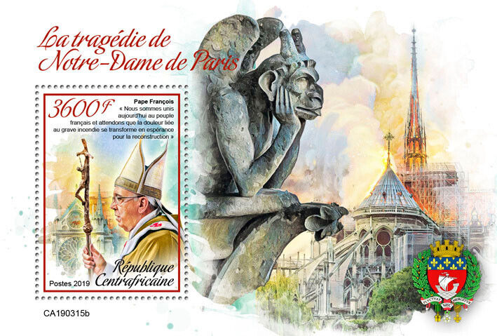 Central African Rep 2019 MNH Pope Francis Stamps Notre-Dame Religion 4v M/S