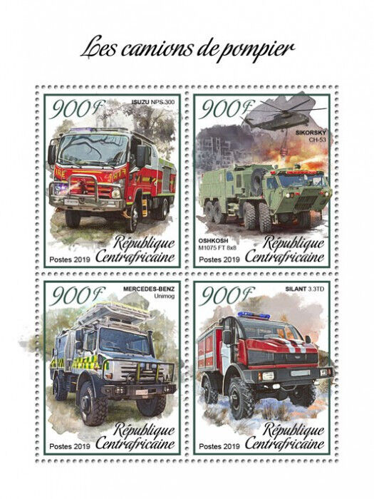 Central African Rep 2019 MNH Fire Engines Stamps Silant Special Transport 4v M/S