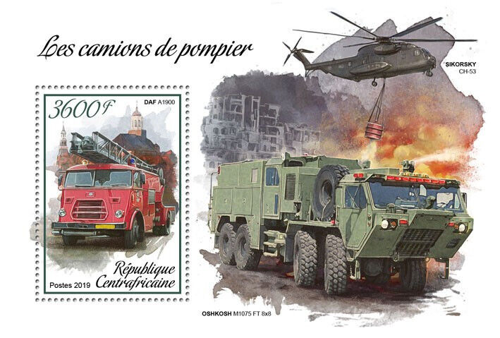 Central African Rep 2019 MNH Fire Engines Stamps DAF Special Transport 1v S/S
