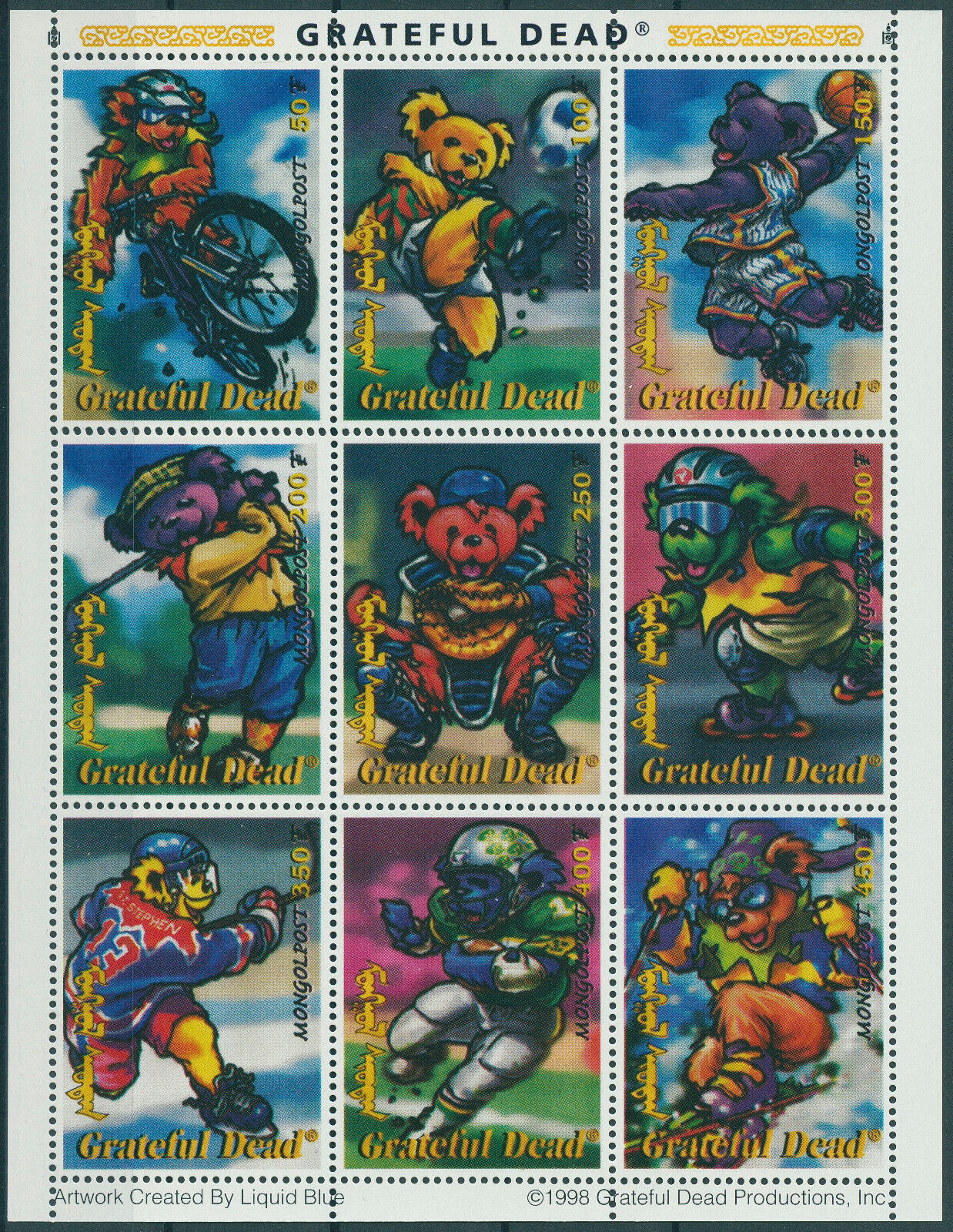 Mongolia 1998 MNH Music Stamps Grateful Dead Teddy Bears Sports 9v M/S