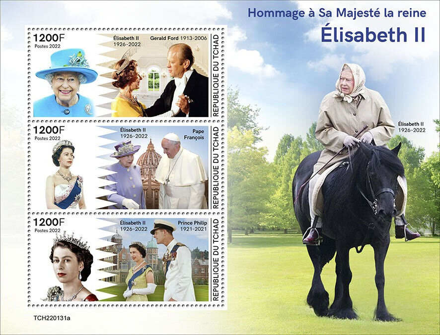 Chad 2022 MNH Royalty Stamps Queen Elizabeth II in Memoriam 3v M/S