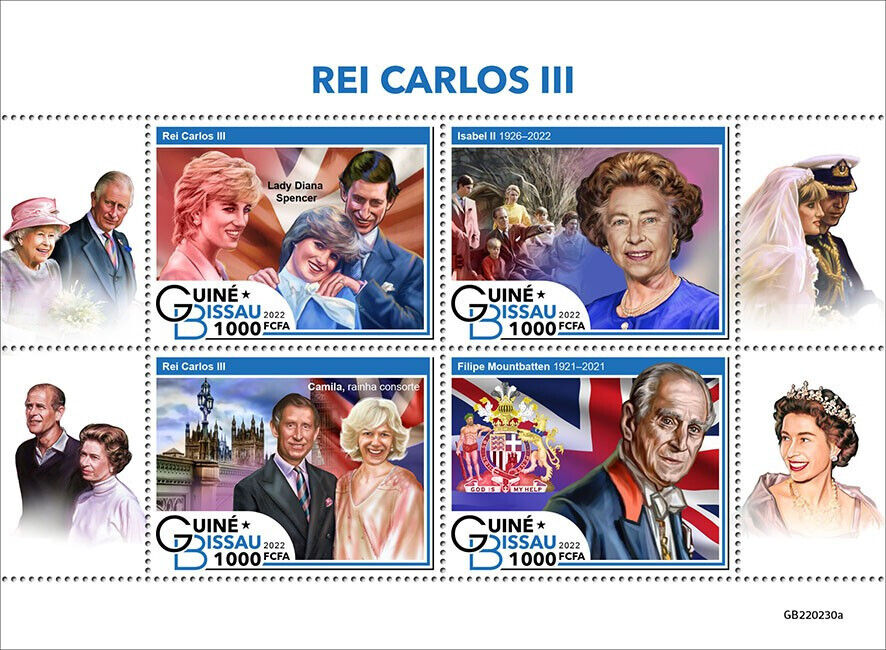 Guinea-Bissau 2022 MNH Royalty Stamps King Charles III Queen Elizabeth II 4v M/S