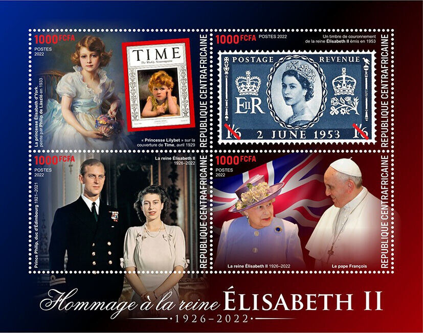 Central African Rep 2022 MNH Royalty Stamps Queen Elizabeth II In Memoriam 4v M/S