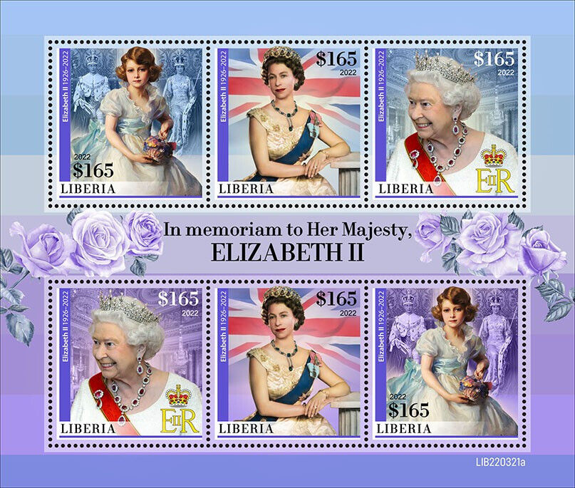 Liberia 2022 MNH Royalty Stamps Queen Elizabeth II In Memoriam 6v M/S