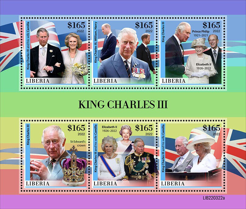 Liberia 2022 MNH Royalty Stamps King Charles III Queen Elizabeth II 6v M/S