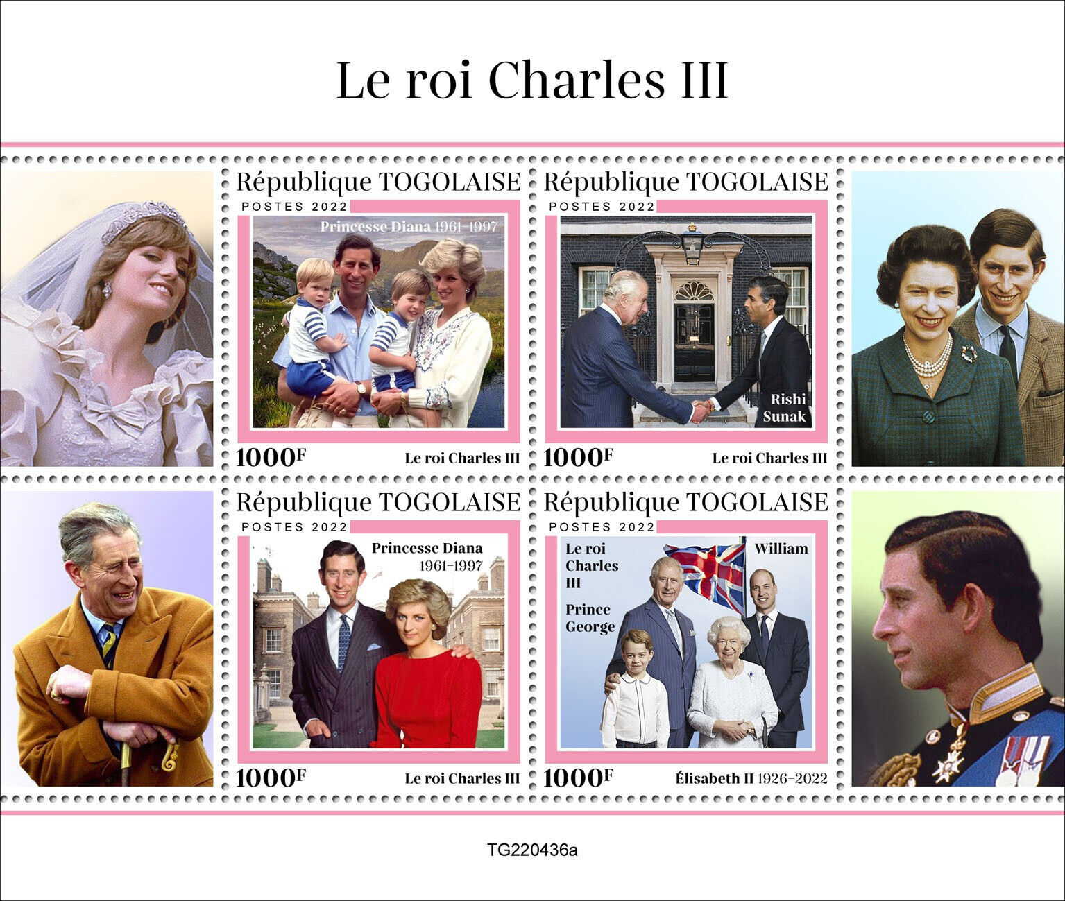 Togo 2022 MNH Royalty Stamps King Charles III Princess Diana Rishi Sunak 4v M/S